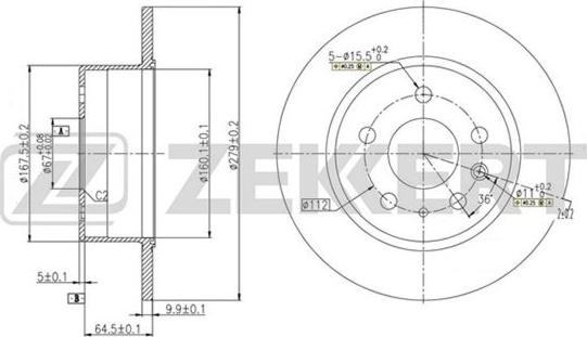 Zekkert BS-5613 - Тормозной диск avtokuzovplus.com.ua