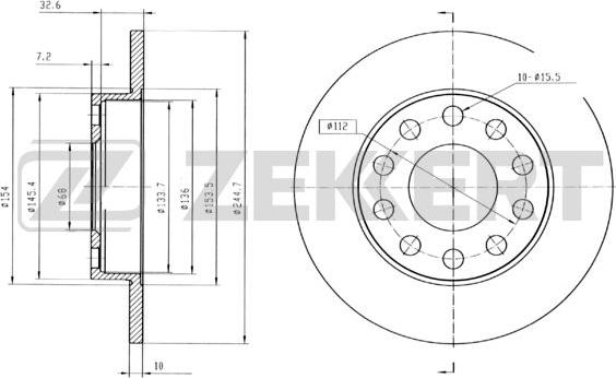 Zekkert BS-5780B - Тормозной диск avtokuzovplus.com.ua