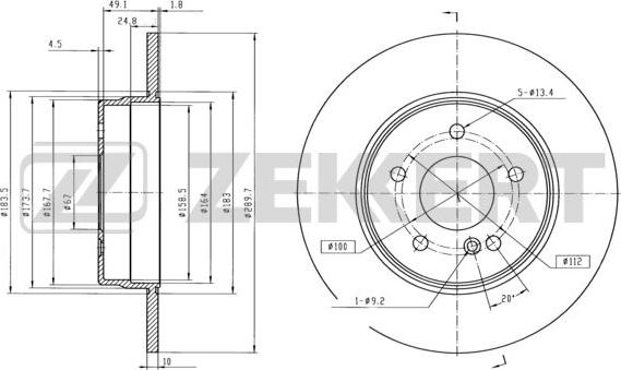 Zekkert BS-5809 - Тормозной диск avtokuzovplus.com.ua