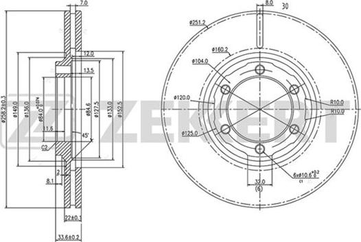 Zekkert BS-5816 - Тормозной диск avtokuzovplus.com.ua