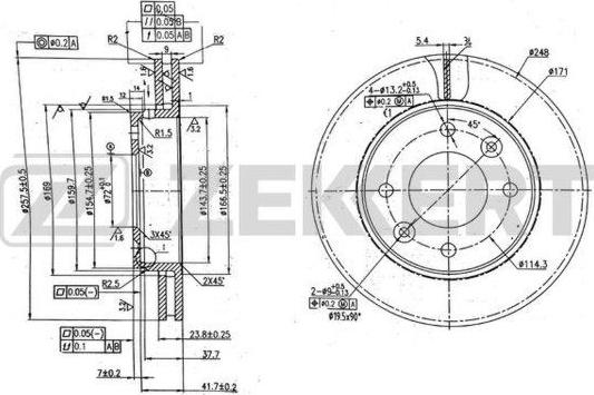 Zekkert BS-6045 - Тормозной диск avtokuzovplus.com.ua