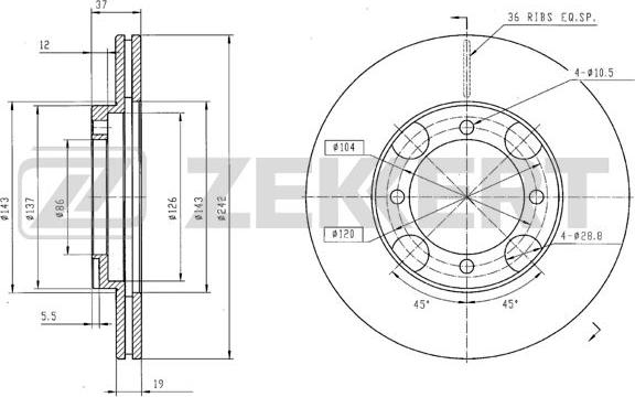 Zekkert BS-6052 - Гальмівний диск autocars.com.ua