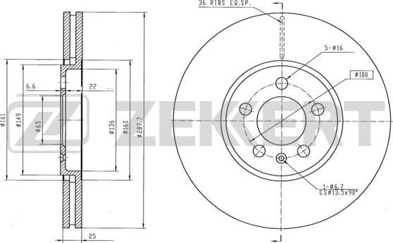 Zekkert BS-6178 - Тормозной диск avtokuzovplus.com.ua