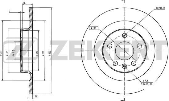 Zekkert BS-6596 - Тормозной диск avtokuzovplus.com.ua