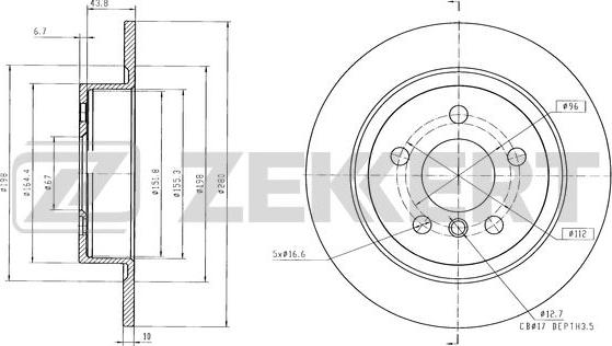 Zekkert BS-6597 - Тормозной диск avtokuzovplus.com.ua