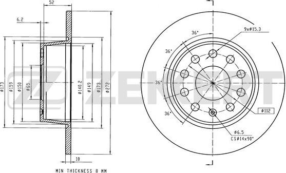 Zekkert BS-6623 - Тормозной диск avtokuzovplus.com.ua