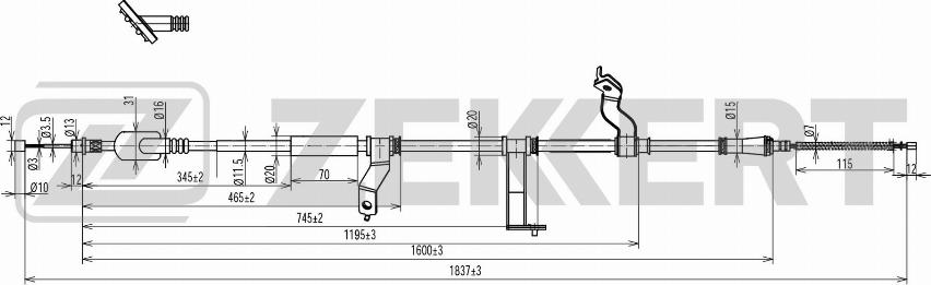 Zekkert BZ-1111 - Трос, гальмівна система autocars.com.ua