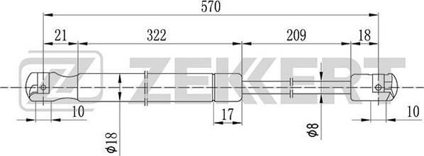 Zekkert GF-2103 - Пружина газовая багажника Hyundai Matrix 01- замена для GF-2350 autodnr.net