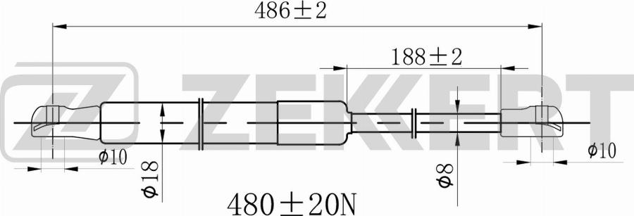 Zekkert GF-2570 - Газовая пружина, упор avtokuzovplus.com.ua