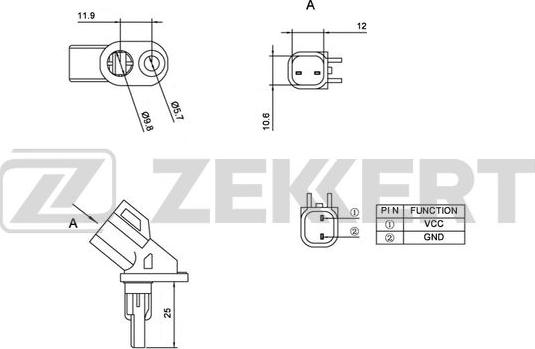Zekkert SE-6056 - Датчик ABS, частота вращения колеса avtokuzovplus.com.ua