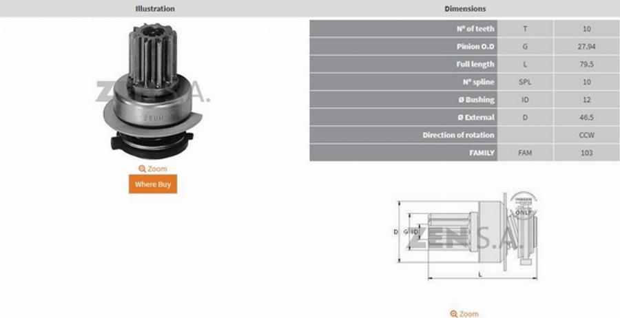 ZEN 0900 - Ведущая шестерня, стартер autodnr.net