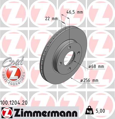 Zimmermann 100.1204.20 - Гальмівний диск autocars.com.ua