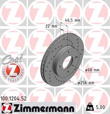 Zimmermann 100.1204.52 - Гальмівний диск autocars.com.ua