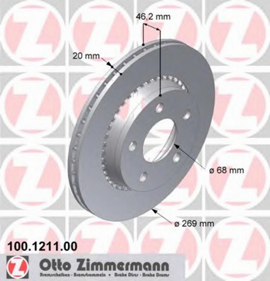 Zimmermann 100 1211 00 - Гальмівний диск autocars.com.ua