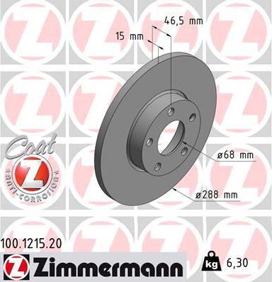 Zimmermann 100.1215.20 - Гальмівний диск autocars.com.ua