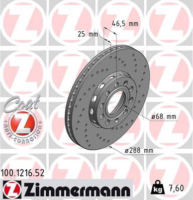 Zimmermann 100.1216.52 - Тормозной диск avtokuzovplus.com.ua