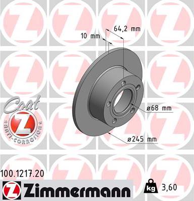 Zimmermann 100.1217.20 - Тормозной диск autodnr.net