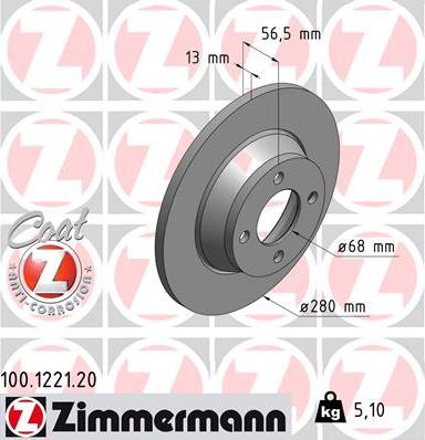 Zimmermann 100.1221.20 - Тормозной диск avtokuzovplus.com.ua