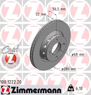 Zimmermann 100.1222.20 - Тормозной диск avtokuzovplus.com.ua