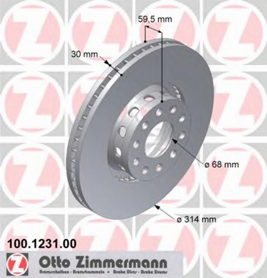 Zimmermann 100 1231 00 - Гальмівний диск autocars.com.ua