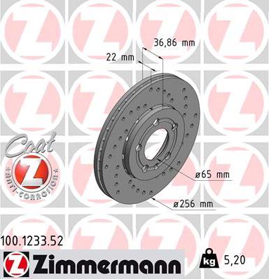 Zimmermann 100.1233.52 - Гальмівний диск autocars.com.ua