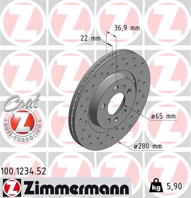 Zimmermann 100.1234.52 - Гальмівний диск autocars.com.ua