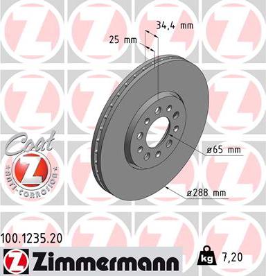 Zimmermann 100.1235.20 - Гальмівний диск autocars.com.ua