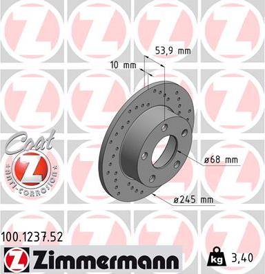 Zimmermann 100.1237.52 - Тормозной диск autodnr.net