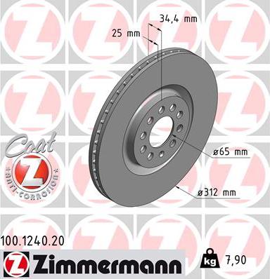 Zimmermann 100.1240.20 - Тормозной диск avtokuzovplus.com.ua