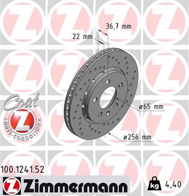 Zimmermann 100.1241.52 - Тормозной диск avtokuzovplus.com.ua