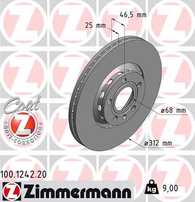 Zimmermann 100.1242.20 - Гальмівний диск autocars.com.ua