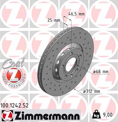 Zimmermann 100.1242.52 - Гальмівний диск autocars.com.ua