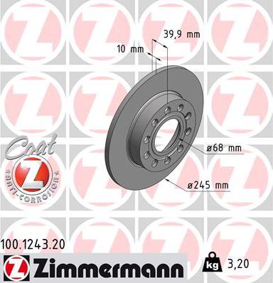 Zimmermann 100.1243.20 - Гальмівний диск autocars.com.ua