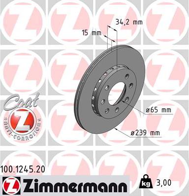 Zimmermann 100.1245.20 - Гальмівний диск autocars.com.ua