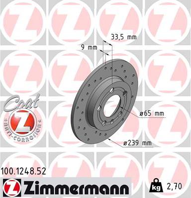 Zimmermann 100.1248.52 - Гальмівний диск autocars.com.ua