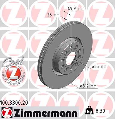 Zimmermann 100.3300.20 - Тормозной диск avtokuzovplus.com.ua