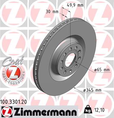 Zimmermann 100.3301.20 - Гальмівний диск autocars.com.ua