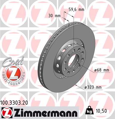 Zimmermann 100.3303.20 - Гальмівний диск autocars.com.ua