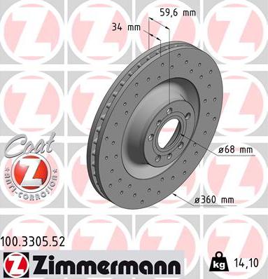 Zimmermann 100.3305.52 - Тормозной диск avtokuzovplus.com.ua