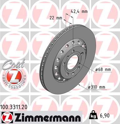 Zimmermann 100.3311.20 - Гальмівний диск autocars.com.ua