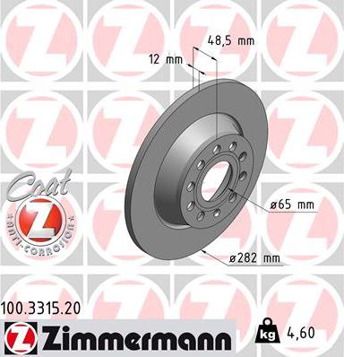 Zimmermann 100.3315.20 - Гальмівний диск autocars.com.ua