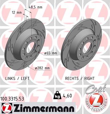 Zimmermann 100.3315.53 - Гальмівний диск autocars.com.ua