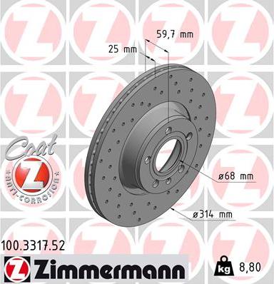 Zimmermann 100.3317.52 - Тормозной диск avtokuzovplus.com.ua