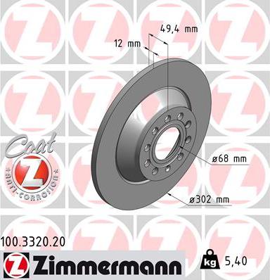 Zimmermann 100.3320.20 - Гальмівний диск autocars.com.ua