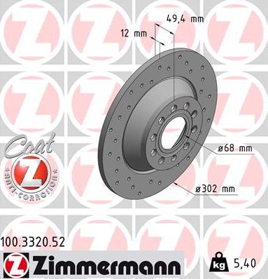 Zimmermann 100.3320.52 - Тормозной диск avtokuzovplus.com.ua