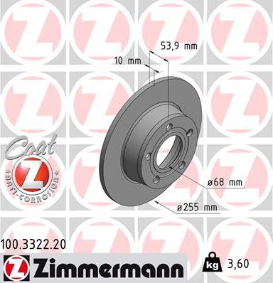 Zimmermann 100.3322.20 - Гальмівний диск autocars.com.ua