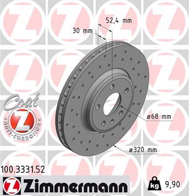 Zimmermann 100.3331.52 - Гальмівні диски передні перфоровані Audi A4-A5-Q5 2007- 320x30mm autocars.com.ua