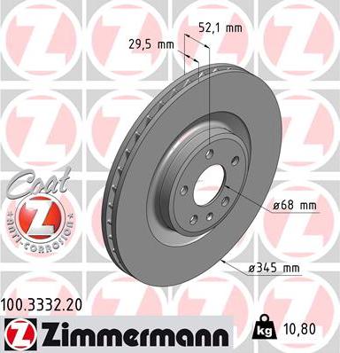 Zimmermann 100.3332.20 - Гальмівний диск autocars.com.ua