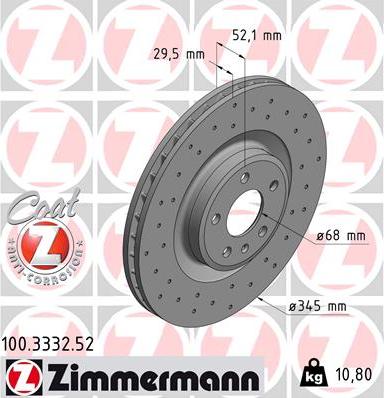 Zimmermann 100.3332.52 - Гальмівний диск autocars.com.ua