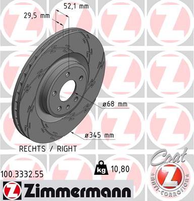 Zimmermann 100.3332.55 - Гальмівний диск autocars.com.ua